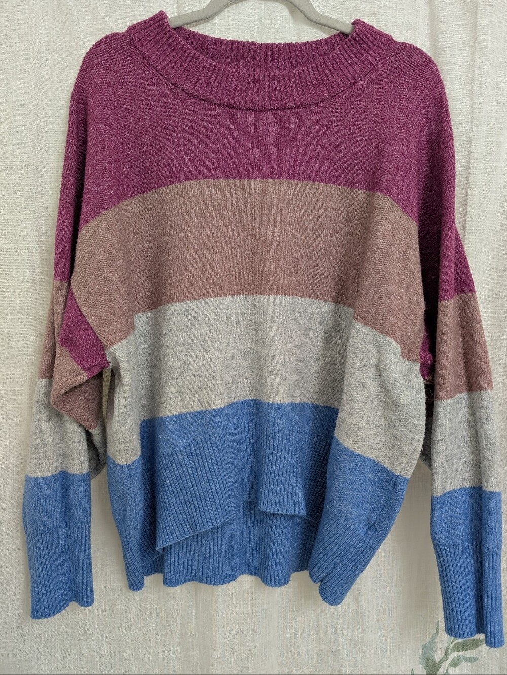 A New Day Colorblock Sweater XL Purple Blue Oversized Soft Knit